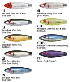 MirrOlure Big Game Series 77M Sinking Twitchbait -go fishing 77MR Color Chart