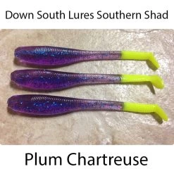 Down South Southern Shad Lures -go fishing Down South Lures Southern Shad Plum Chartreuse